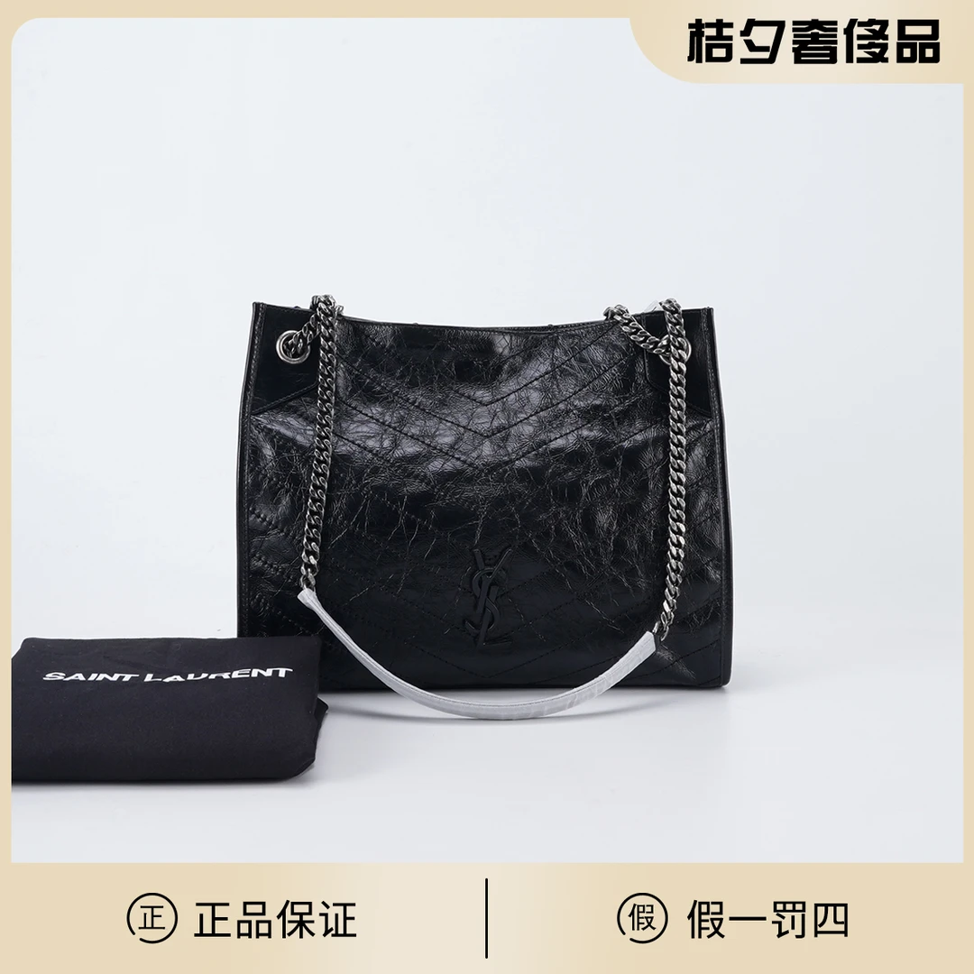 99新 YSL/圣罗兰  NIKI 黑银 油蜡皮 托特包/BGD903070001/98新