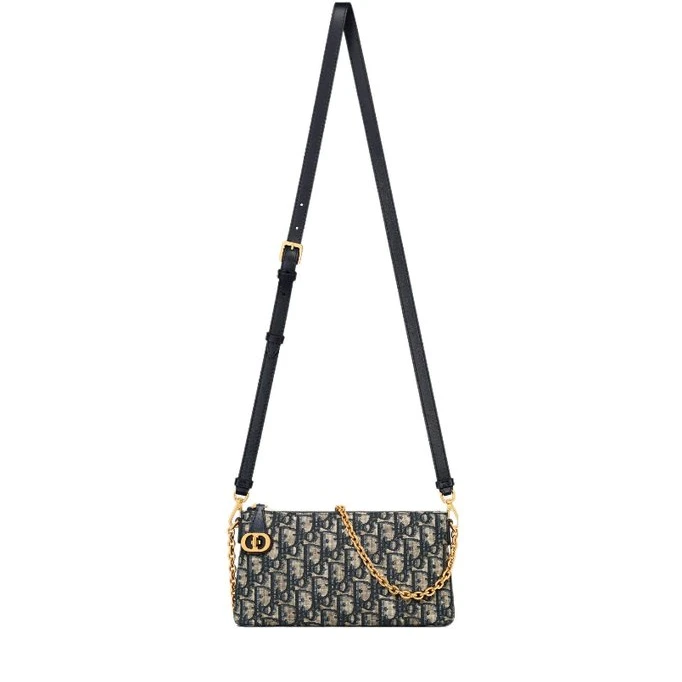 95新 DIOR/迪奥 【桔夕静文】 蒙田30蓝老花斜挎包/BGH401870006