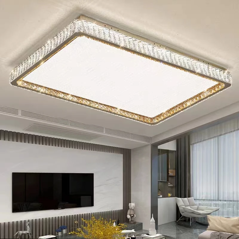 客厅灯不锈钢水晶led三色大气卧室房间吸顶灯餐厅批发