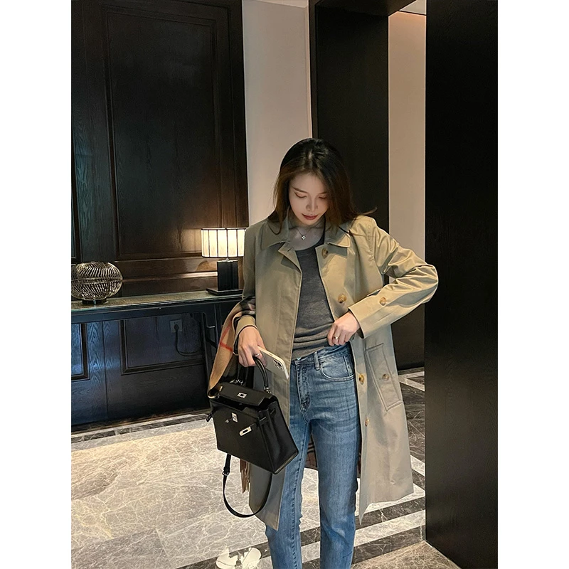 网红同款风衣女中长款双排扣外套2024新款全智贤同款气质女秋装