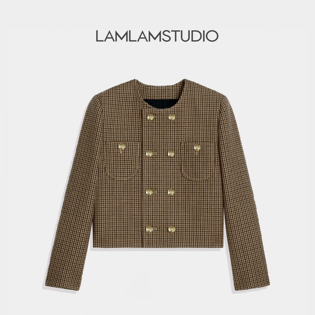 “香槟日落”短外套长袖格纹千鸟格小香风粗花呢秋季 张一琳