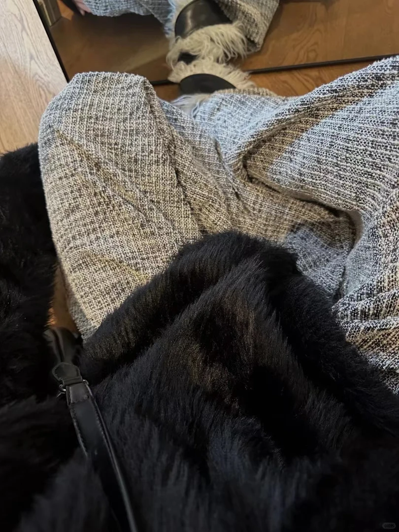 小香风阔腿休闲裤女秋季胖mm大码梨型身材遮胯显瘦肌理感直筒裤子