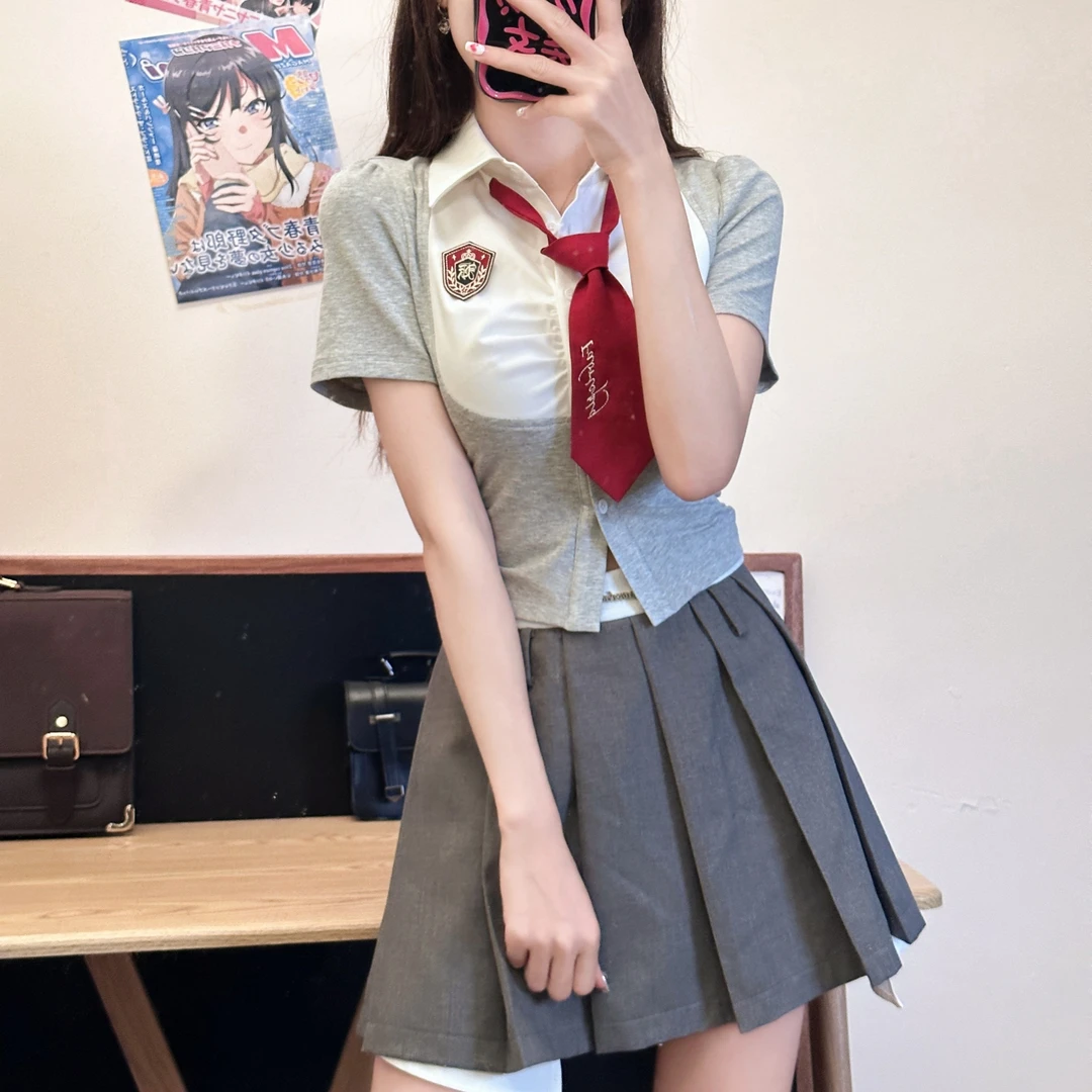 冰岛雾松 织物猪原创 学院风美式复古百褶裙收腰显瘦范围感JK