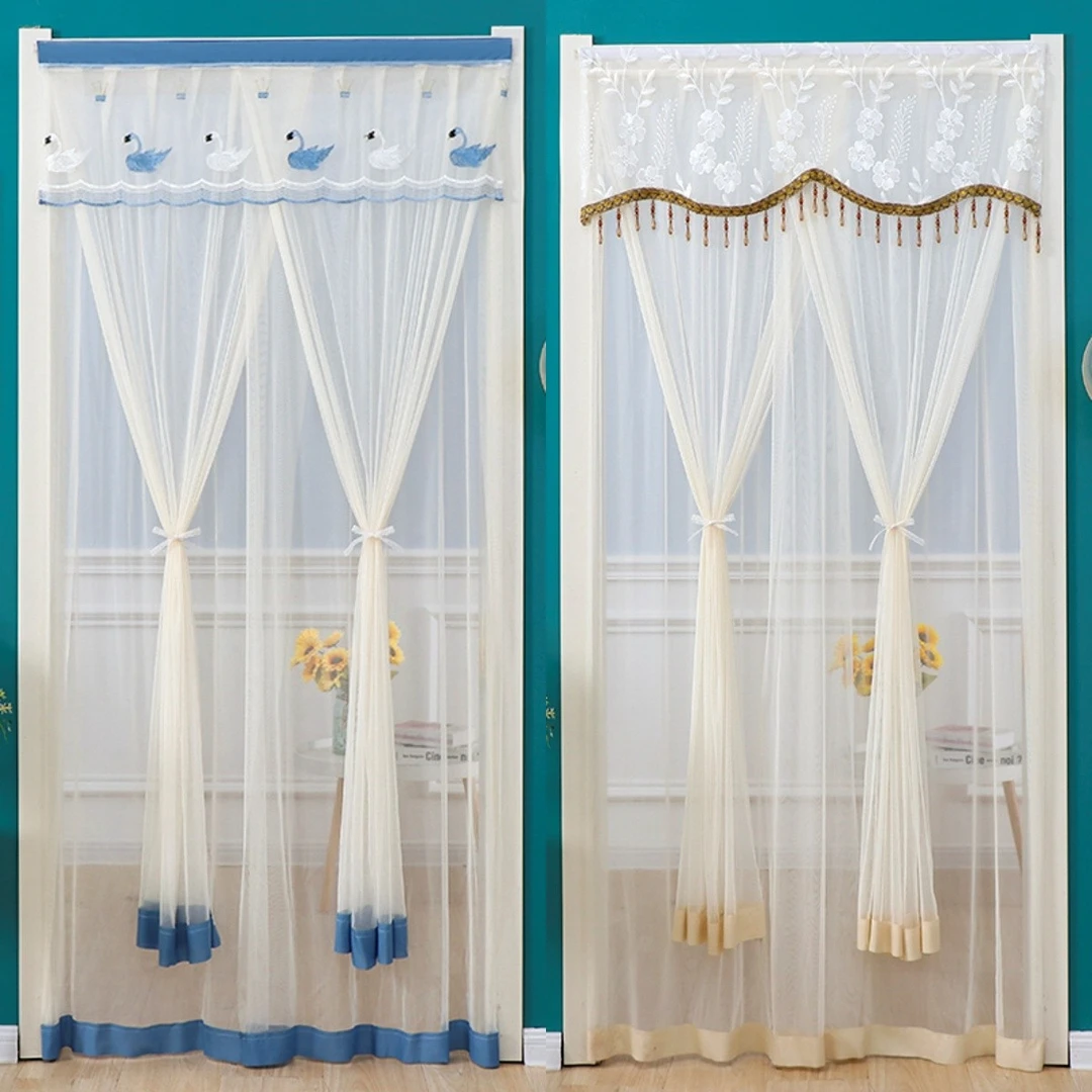 双层蕾丝纱防蚊防虫门帘遮挡隐私布帘卧式客厅免打孔安装门帘挂帘