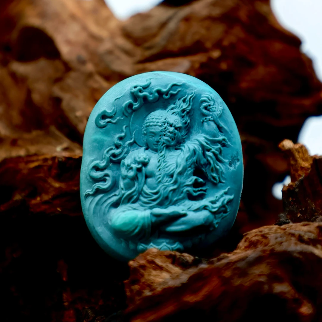 【鉴赏链接】绿松石雕刻件乌金雾霾蓝一念之间纯手工精雕