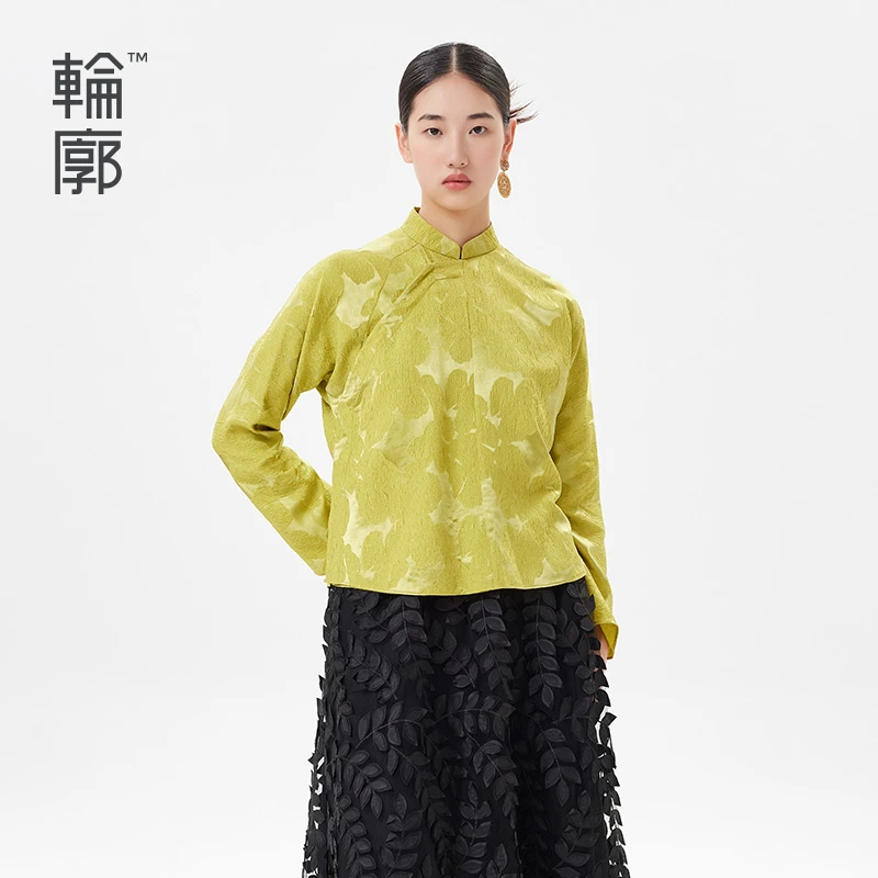 轮廓原创设计衬衫L231Y051新中式小立领提花长袖优雅通勤上衣复古