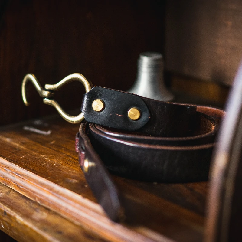 Vintage阿美咔叽青年挂钩腰带美式复古手工黄铜钩子骑兵皮带