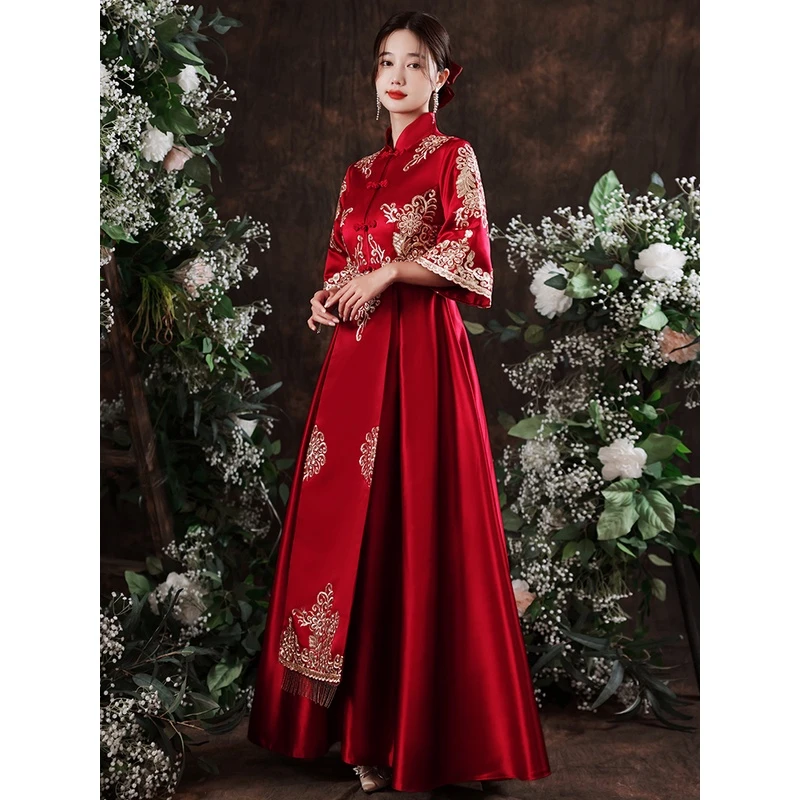 中式孕妇敬酒服新娘2023新款春季红色大码遮肚子结婚答谢宴礼服女