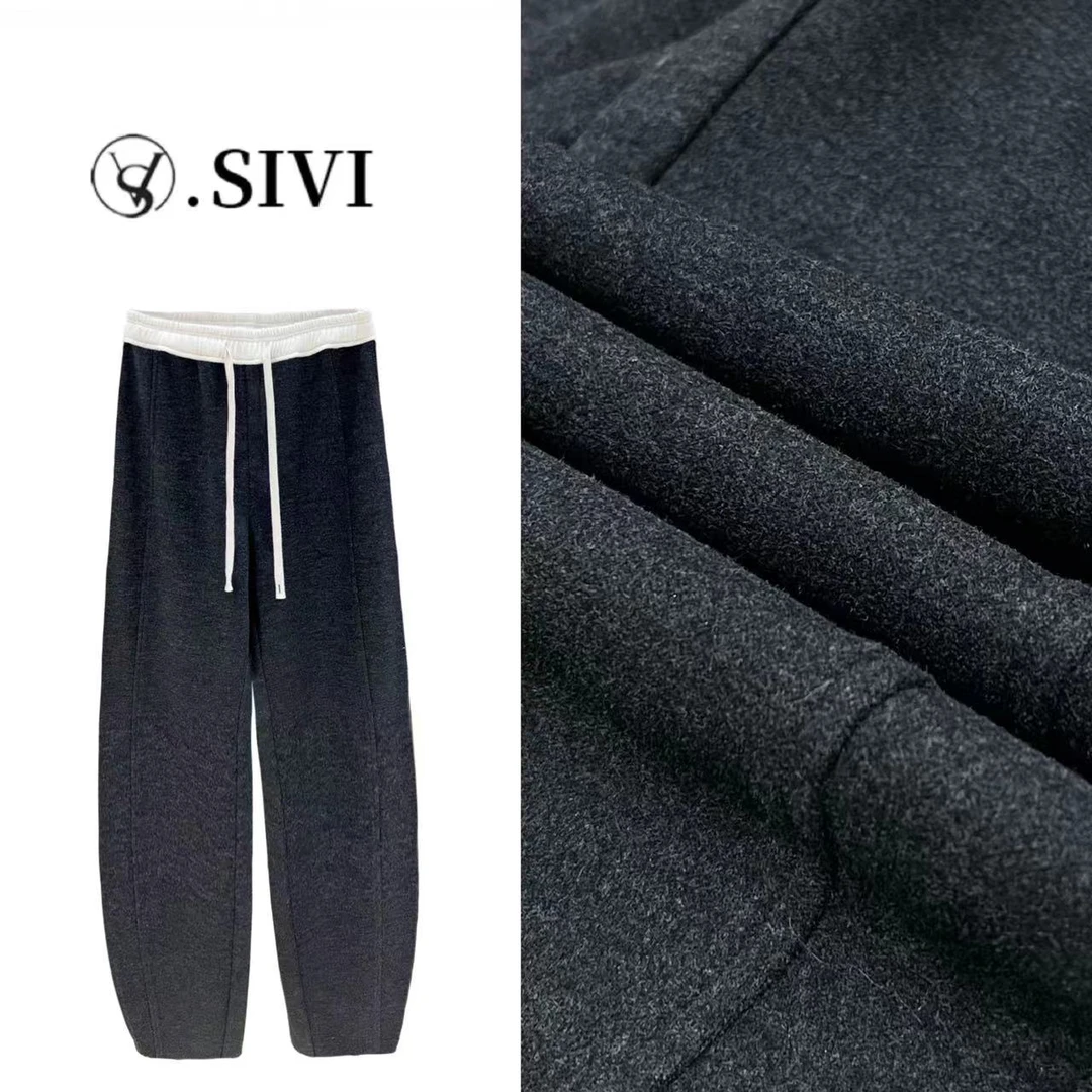 熙薇休闲弯刀羊-毛裤【冰岛环游】秋冬新款显瘦百搭裤F6731