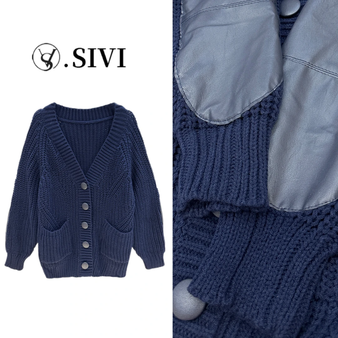 熙薇慵懒感毛衣外套【青过于蓝】秋季新款休闲开衫F6508