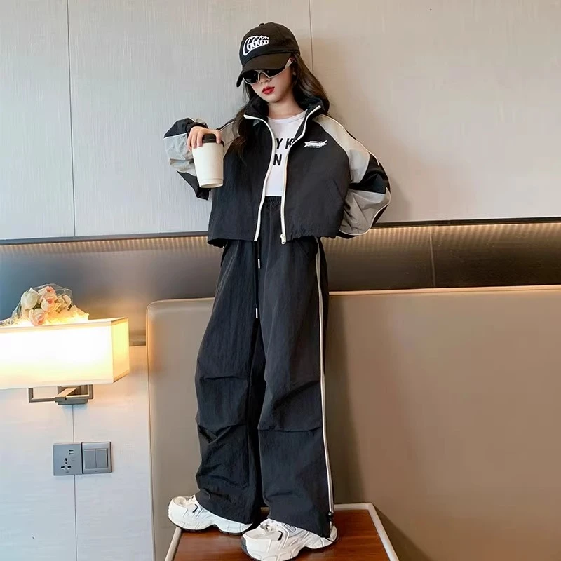 2025秋季新款女童洋气运动套装大童休闲拉链衫上衣外套裤子两件套