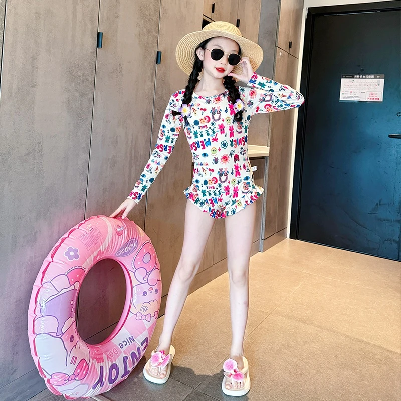 女童夏季泳衣2024新款儿童洋气防晒连体泳装10岁女孩公主游泳衣12