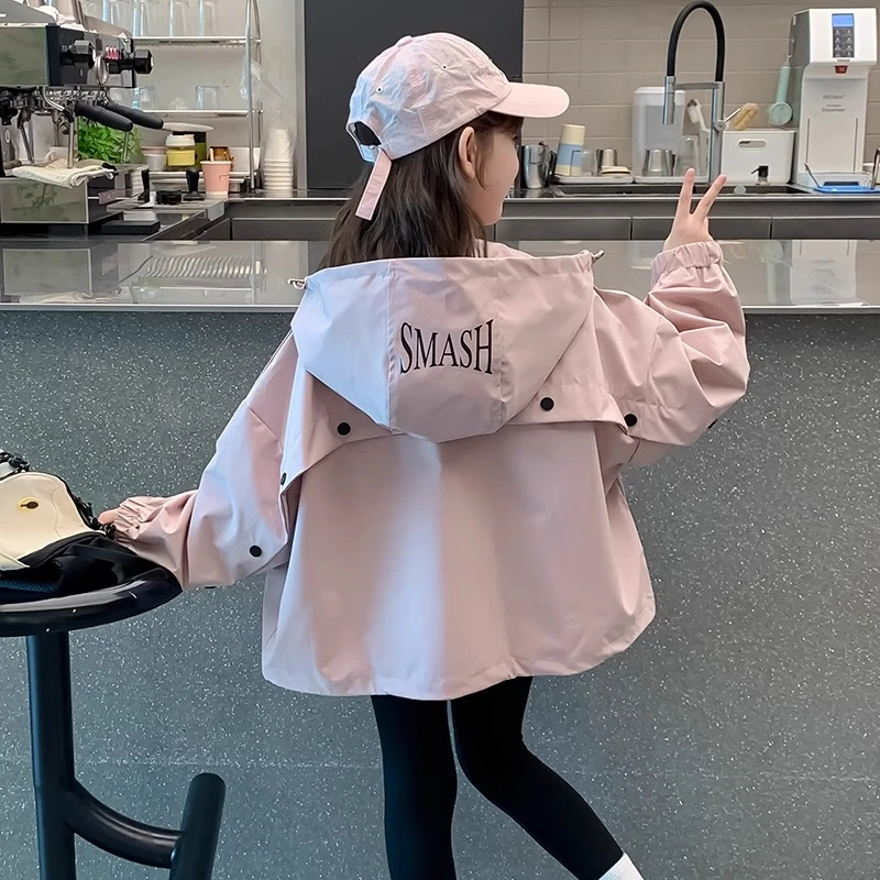 女童外套春秋装2025新款洋气女孩时髦大童早秋连帽上衣夹克儿童装