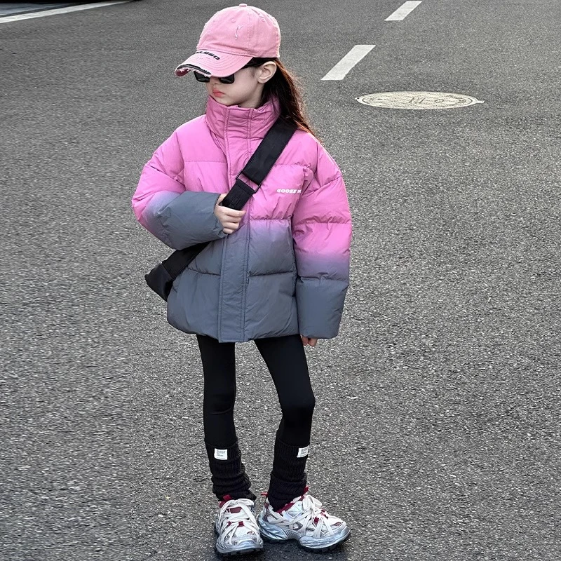 女童羽绒服秋冬装2024新款中大童白鸭绒洋气立领外套保暖上衣韩版