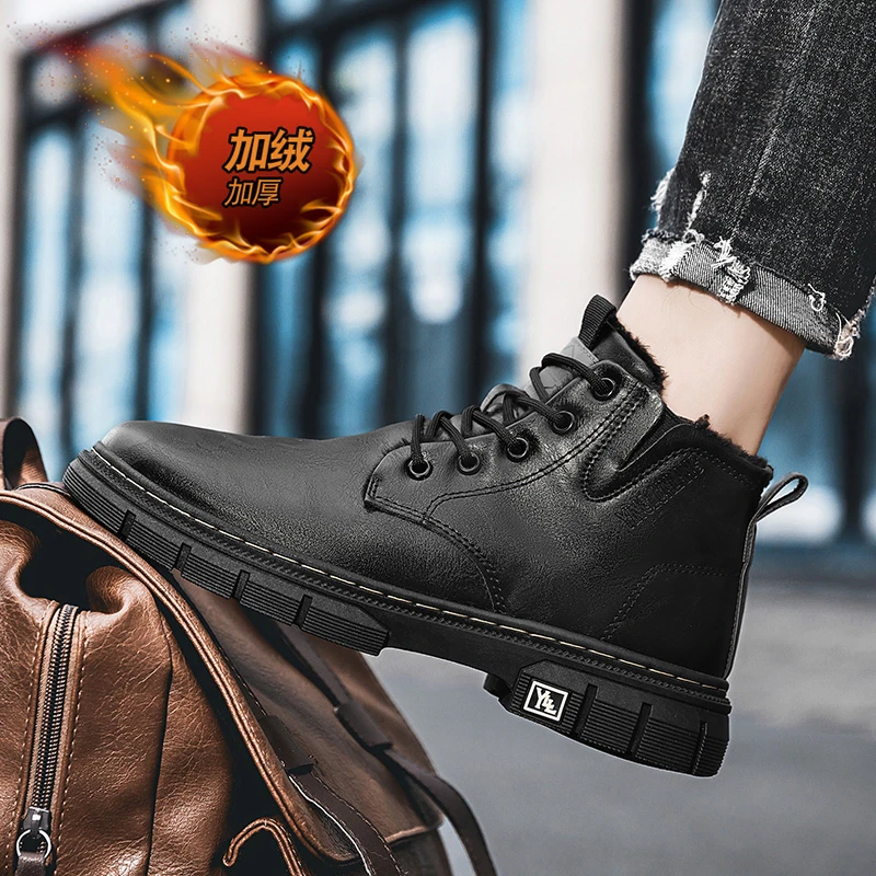 【正品】啄木鸟冬季男士马丁靴百搭短靴加绒加厚保暖棉靴高帮鞋男鞋
