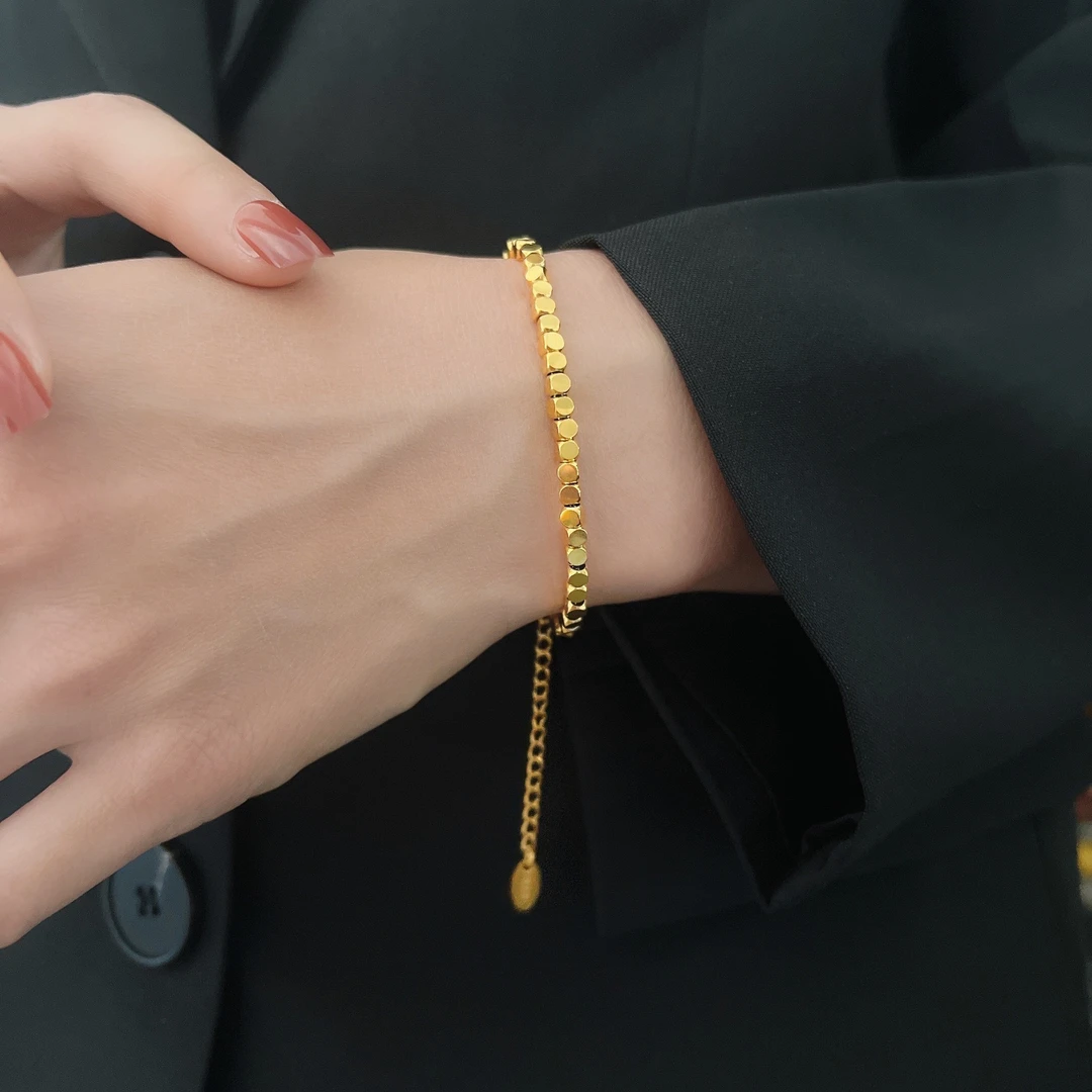 钛钢手链 L6018不掉色 爆款爆闪蹦迪小方糖时尚百搭几何碎银几两