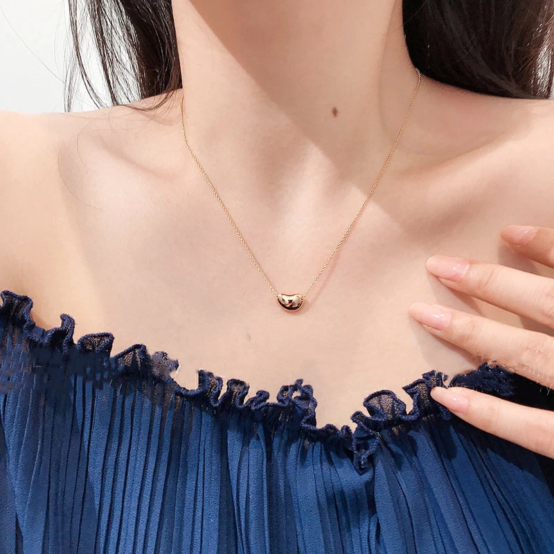 钛钢项链 X1047 轻奢小众O型链金色相思小豆锁骨链时尚简约不掉色