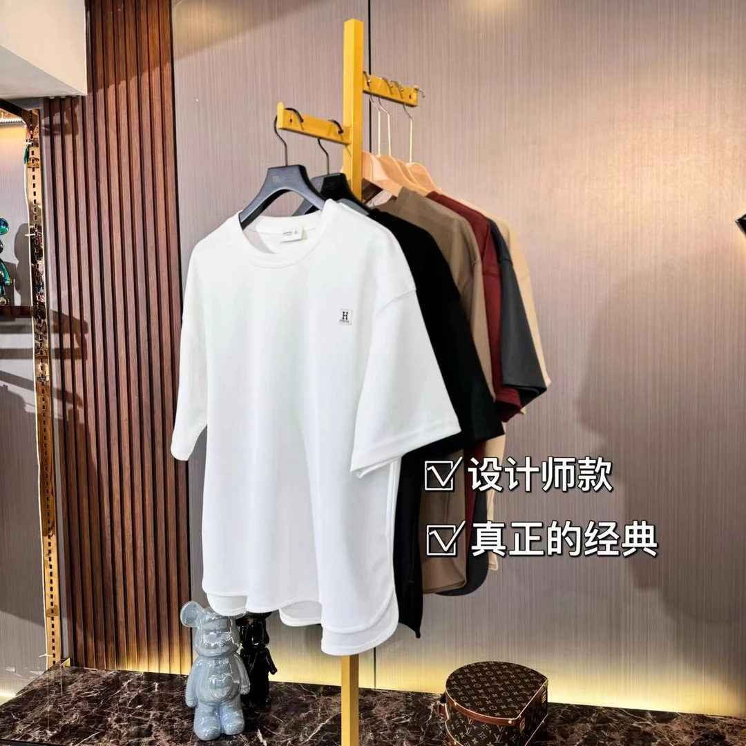 <圆弧经典下摆>夏季新款男士立领宽松纯色设计师立体裁剪百搭T恤