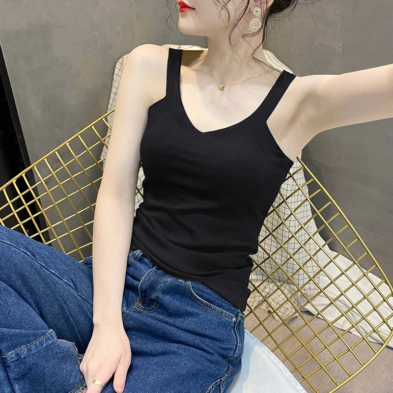 黑色V领小吊带背心女内搭夏季新款美背棉质外穿百搭打底衫上衣潮