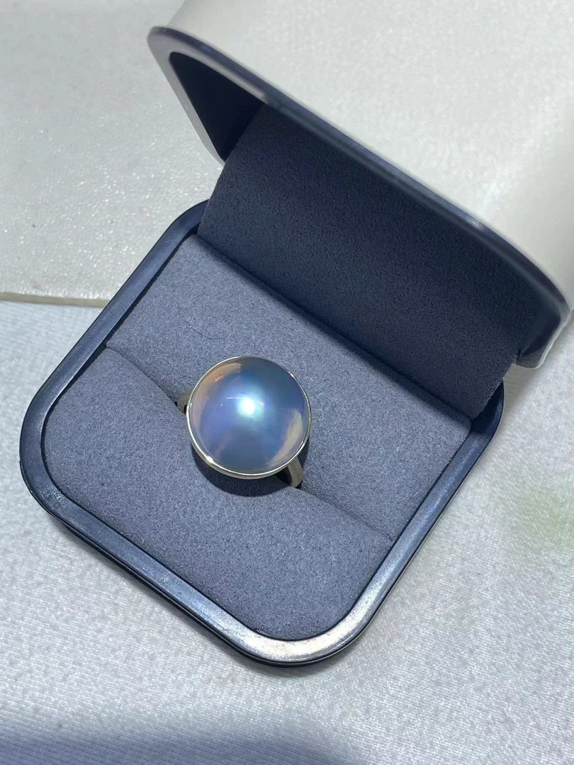 浮梦珠宝满月系列 18k奄美岛海水马贝珍珠厚金光板戒指仙境色镜面