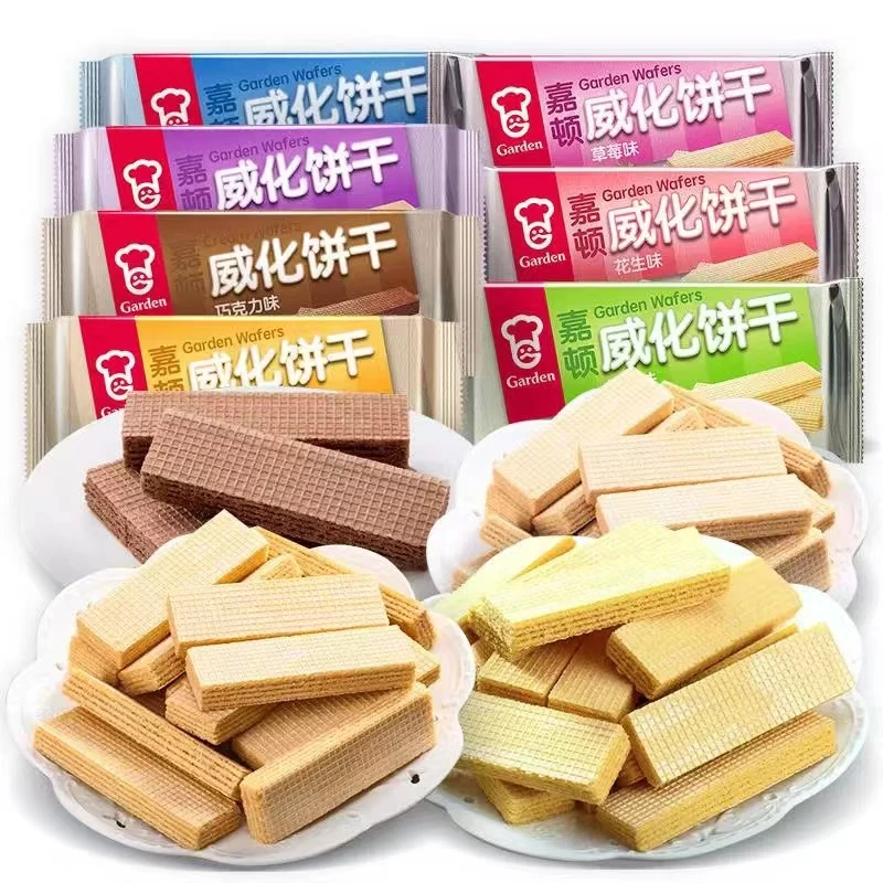 嘉顿美味200g花生味巧克力味办公休闲儿童小零食威化奶味五层奶味