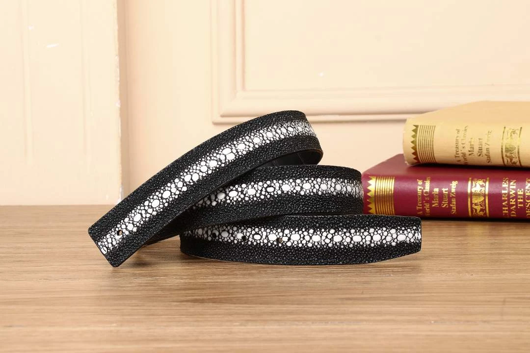 （单腰带）3.8宽新款珍珠鱼纹+鳄鱼皮双面精品腰带礼盒装-智