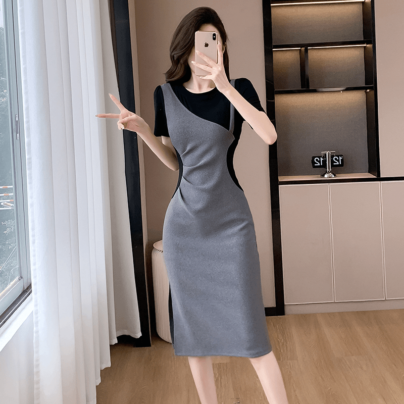 2024夏季新款时尚百搭气质设计感连衣裙女名媛包臀轻奢收腰连衣裙