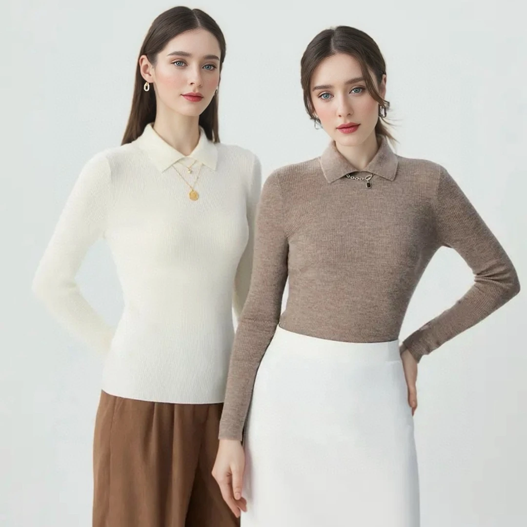 【商场同款】2025新款翻领毛衣套头长袖保暖百搭简约针织衫A301124