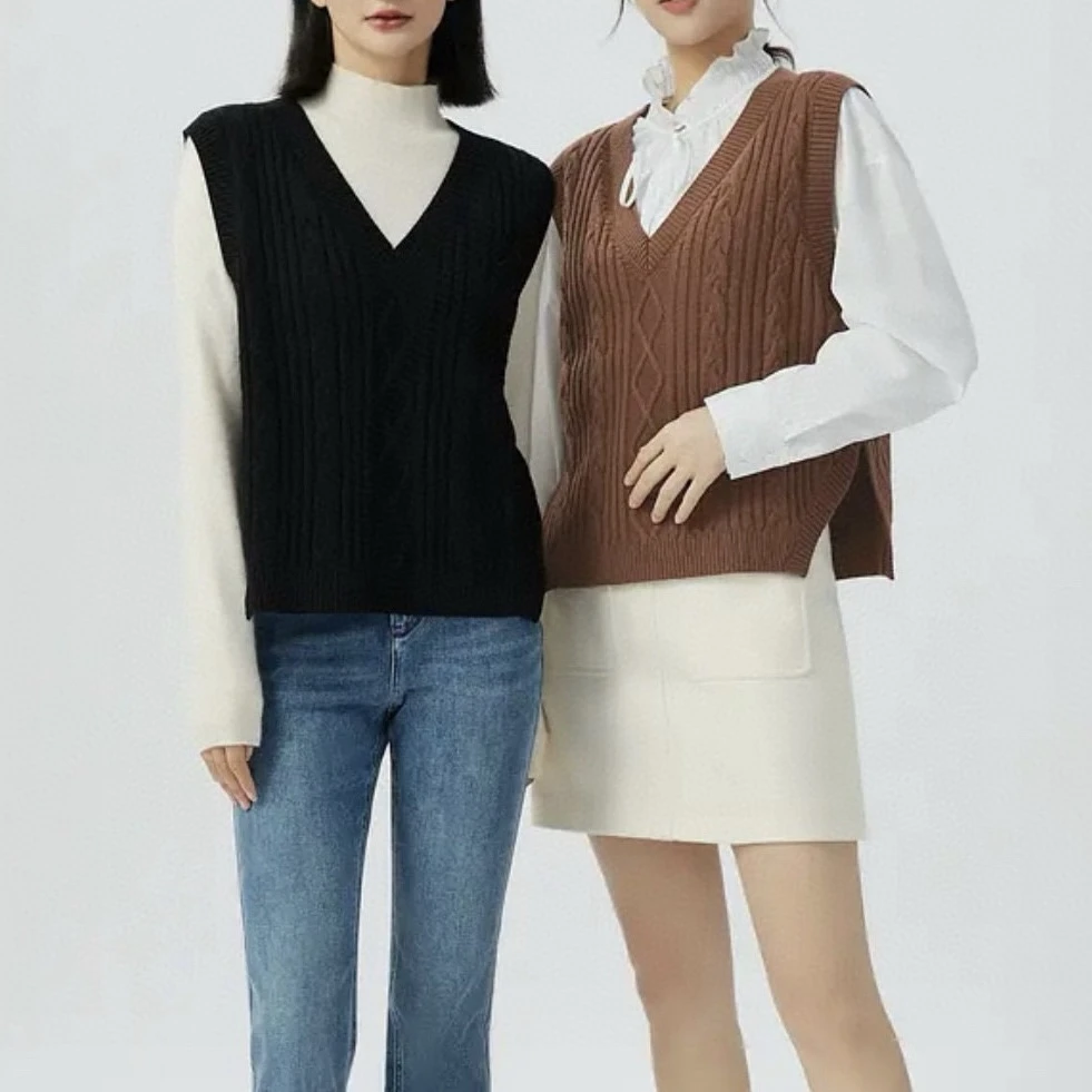 【商场同款】2025新款秋冬百搭V领纯色无袖侧开叉马甲背心女A301152