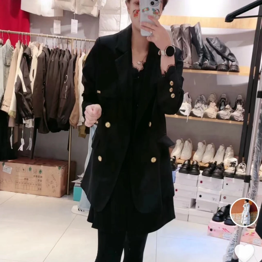 乖乖潮鞋 2024春季韩版气质金扣拼接（可拆卸）气质西服