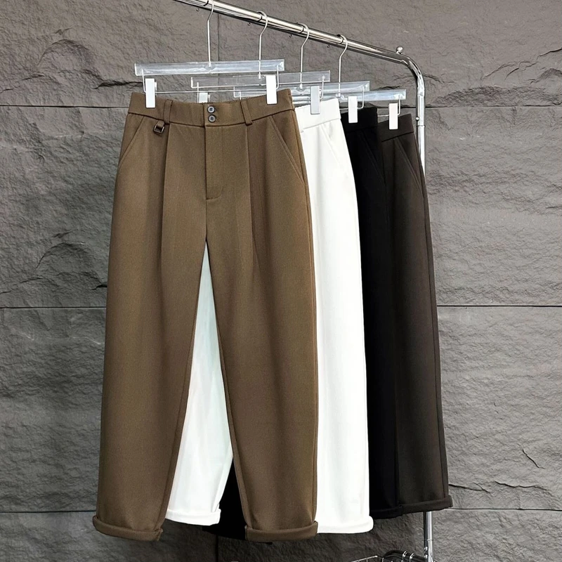 【百象服饰】秋冬男士毛呢休闲裤微阔锥形裤宽松纯色百搭垂感加厚男