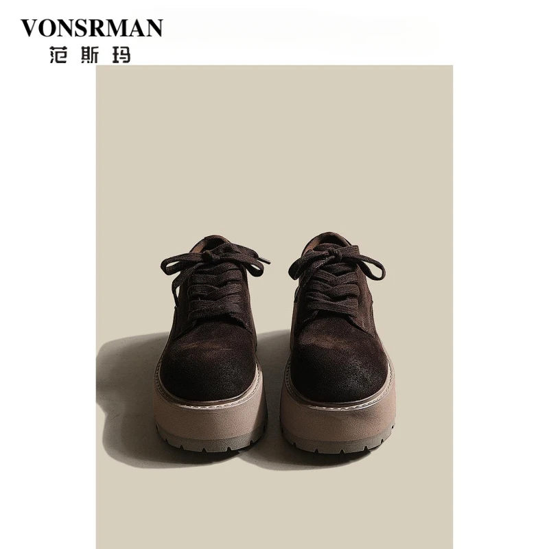 范斯玛厚底松糕板鞋2024德训年秋冬韩系显脚小爆款休闲鞋德训女鞋