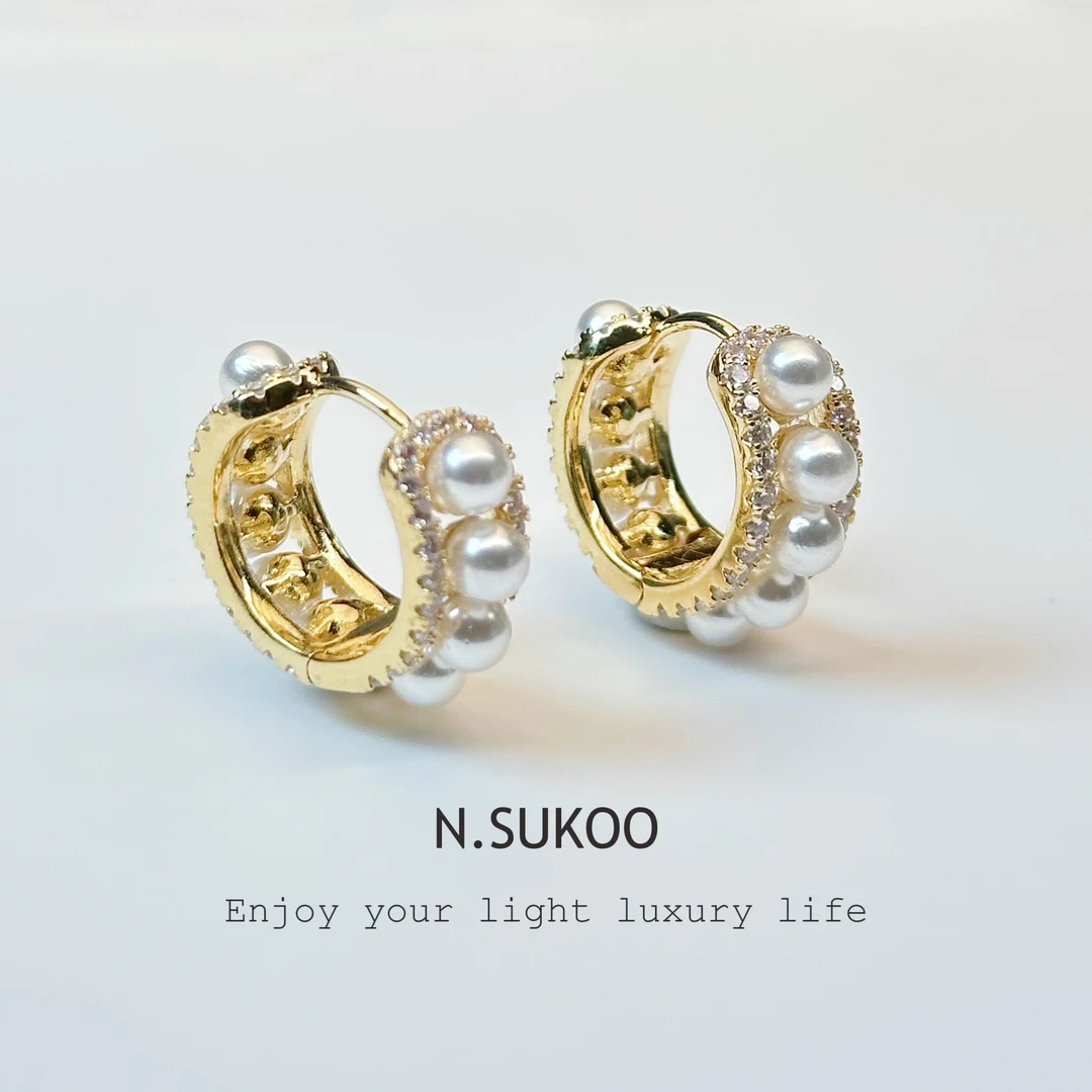 铜合金仿珍珠耳饰 E0415-55 时尚米珠圈俏皮日常精致耳环