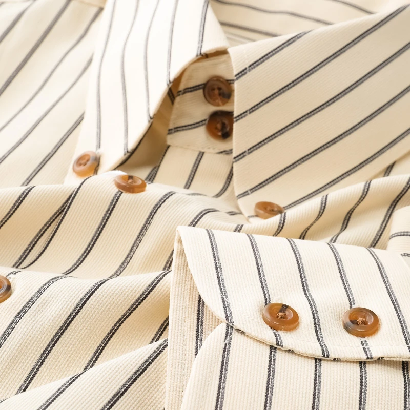 高级感尖领衬衫男长袖夏季潮流时尚休闲修身薄款条纹衬衣男士青年