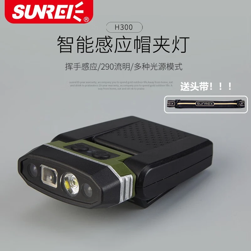 钓鱼头灯H300感应帽夹灯调节照明强光灯夹帽感应头灯钓鱼