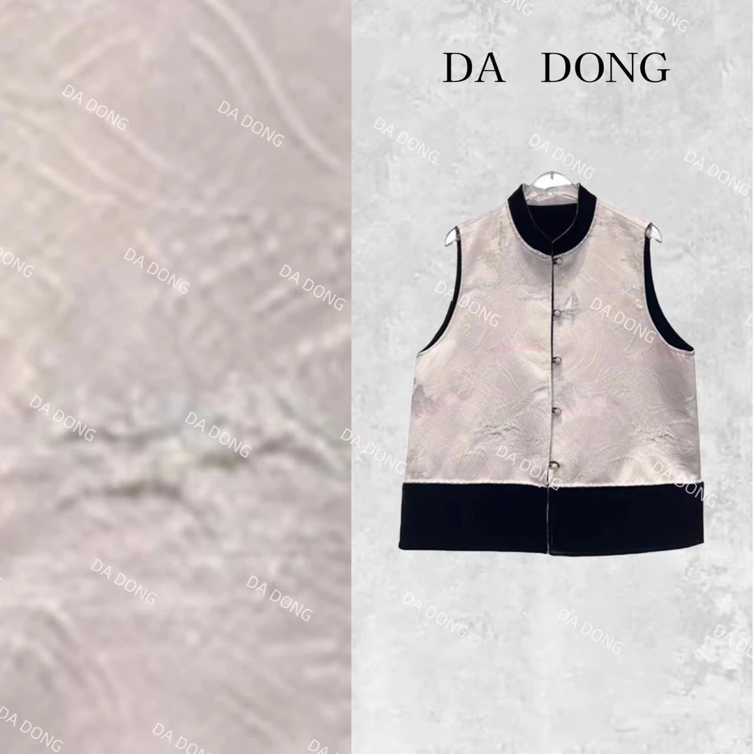 粉珠珠----2023中式时尚立领提花撞色拼接百搭复古秋冬无袖马甲