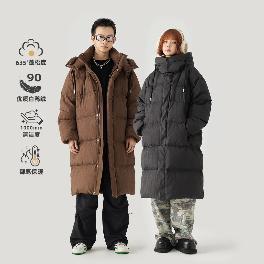 GOLFCROSS冬季长款过膝连帽羽绒服90白鸭绒加厚保暖防寒外套男女