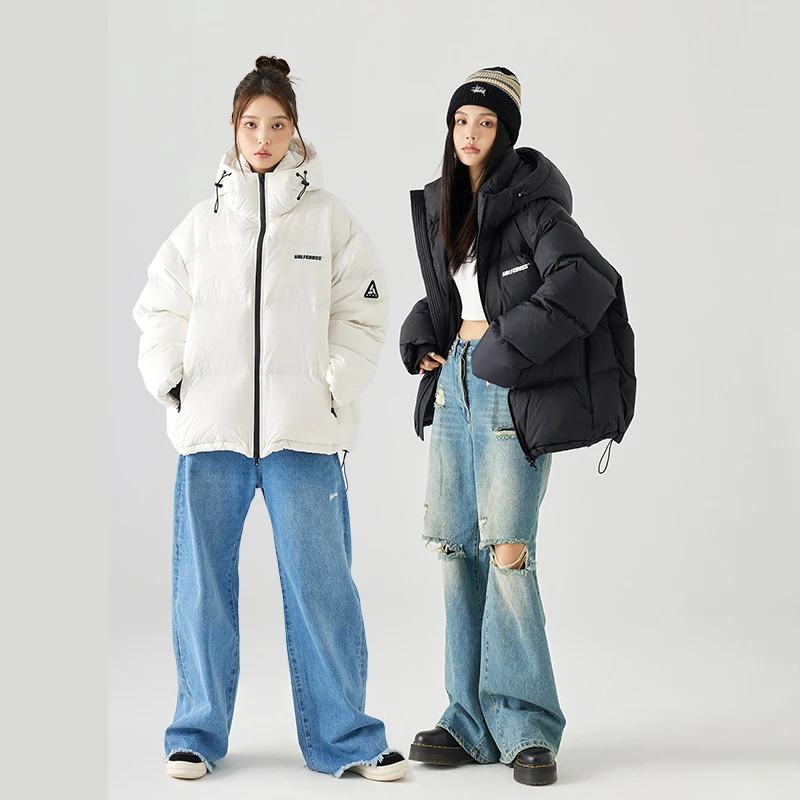 GOLFCROSS基础款印花连帽90白鸭绒保暖羽绒服外套sss