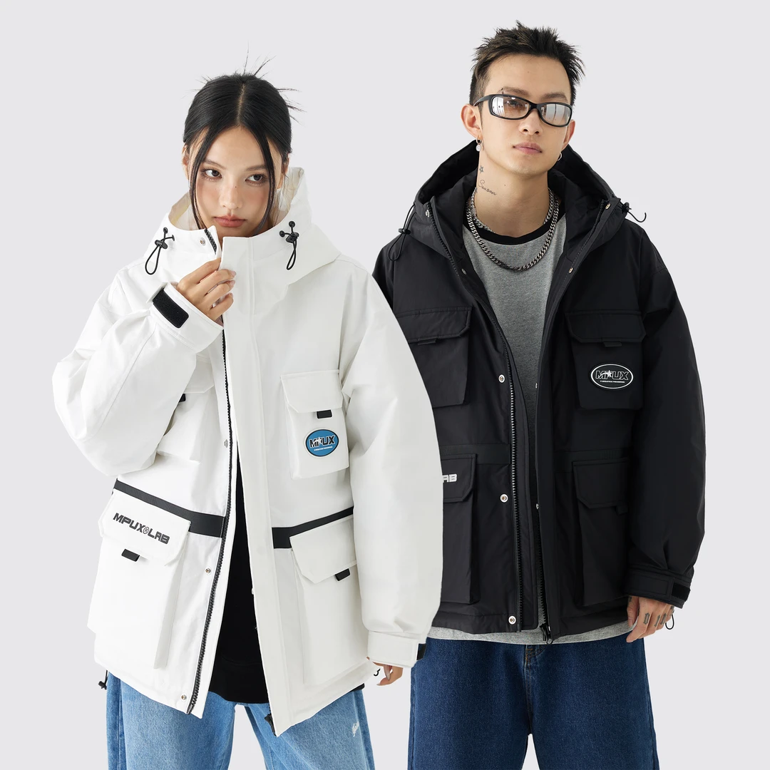 MPUX联名户外多口袋字母贴休闲派克服加厚90白鸭绒羽绒服男女同款