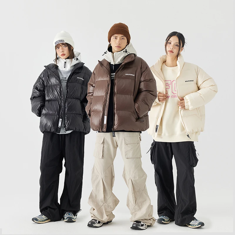 【李晨nic专属】美式复古字母印花立领季候保暖90白鸭绒亮面羽绒服