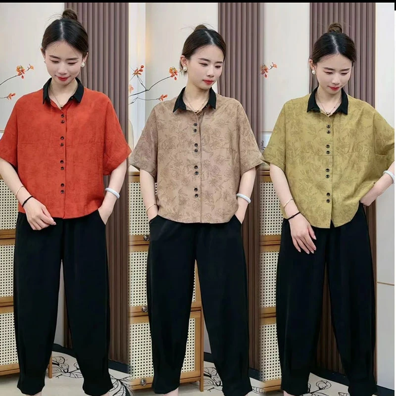 中老年妈妈夏装新款舒适短袖两件套洋气年轻时尚显瘦休闲女士套装