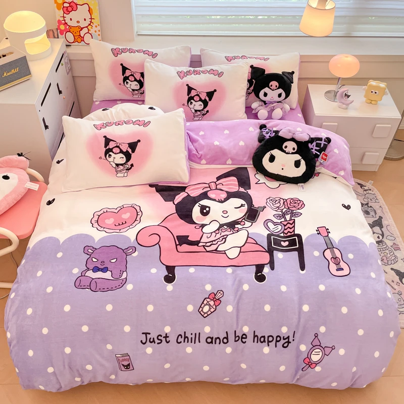 总【大版牛奶绒】正版库洛米KT美乐蒂三四件套加厚保暖可爱卡通