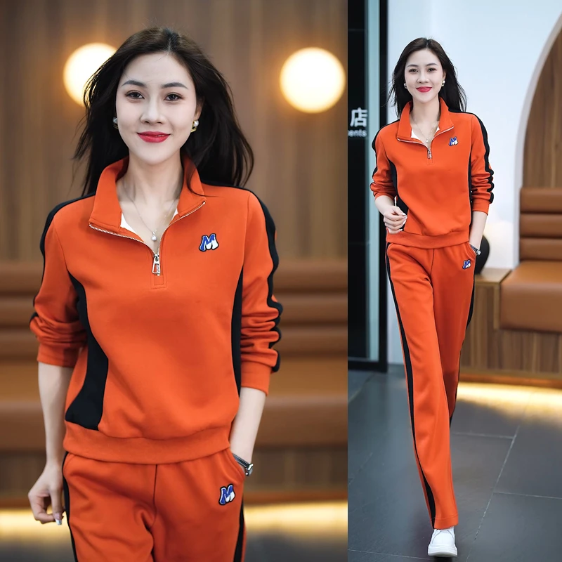 春秋季气质立领显瘦长袖减龄休闲时尚运动服洋气宽松韩版秋季套装