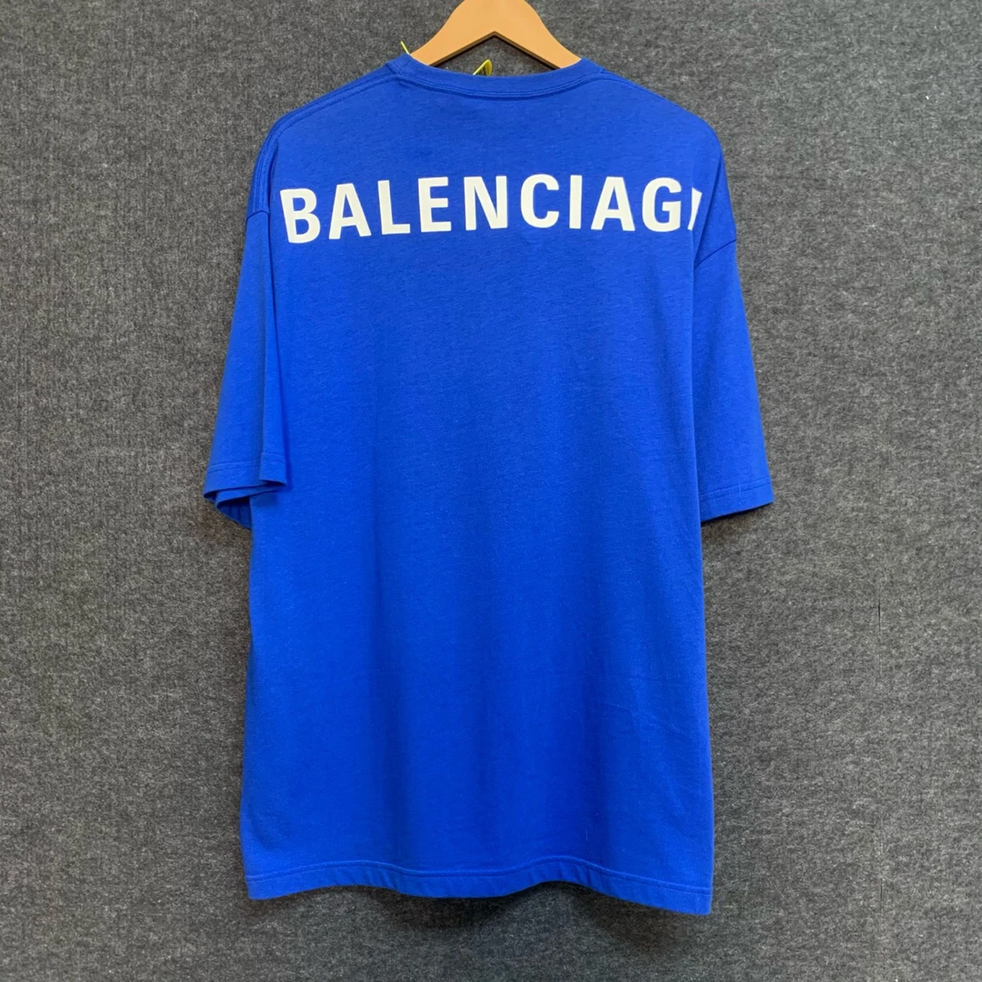 【99新】巴黎世家/Balenciaga 克莱因蓝字母短袖/ S码 /公价3209