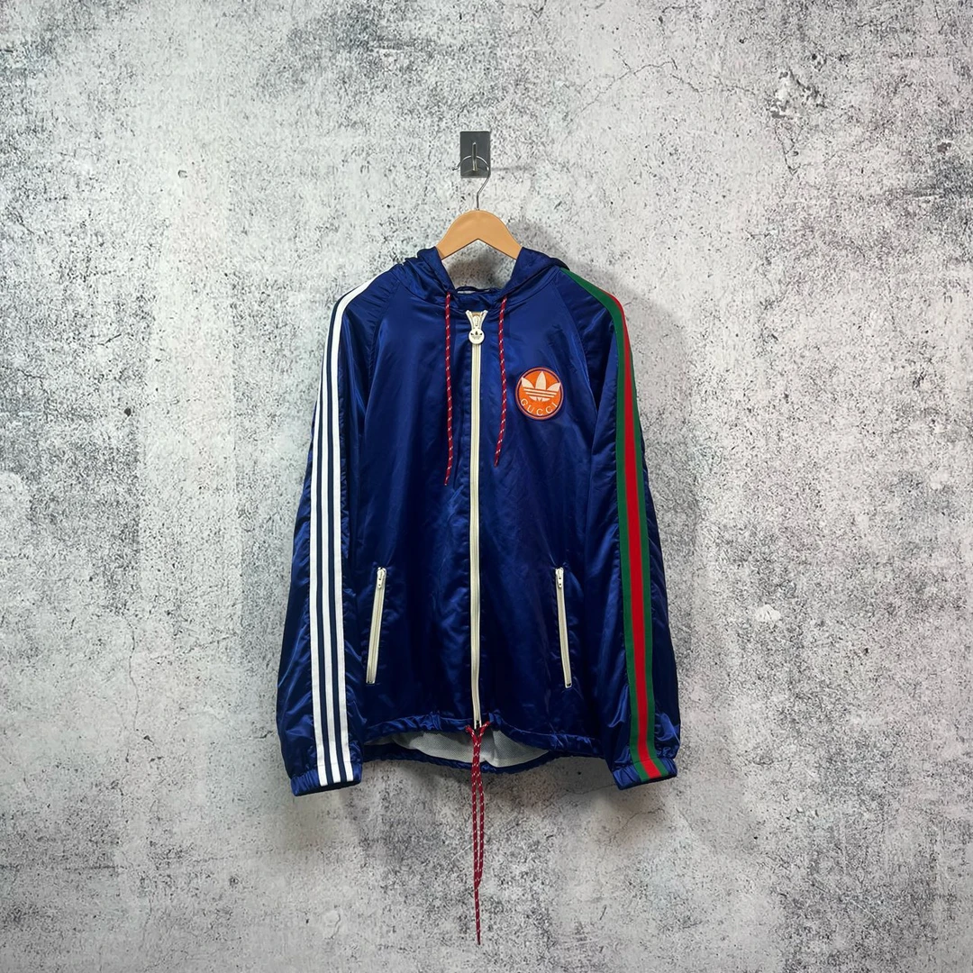 【99新】 Gucci 联名Adiads 连帽外套 蓝色/50码/公价10000/#2329