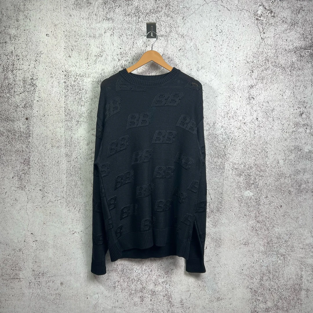 【99新】Balenciaga 黑色双B logo浮雕 满印毛衣 /xs码 /#2433