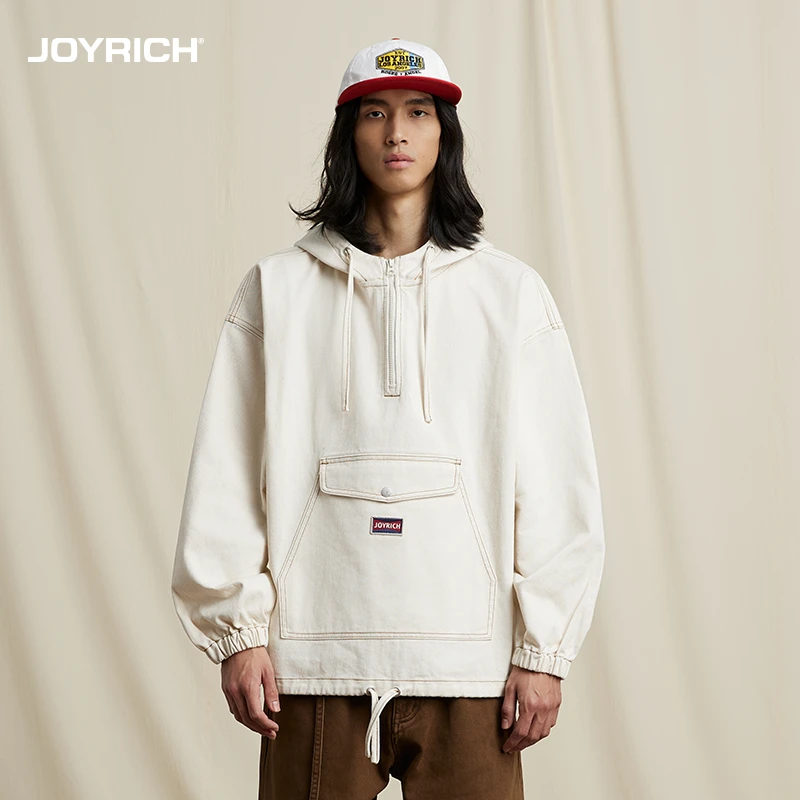 JOYRICH 经典复古半开领连帽运动套头衫新款宽松舒适防风上衣男女