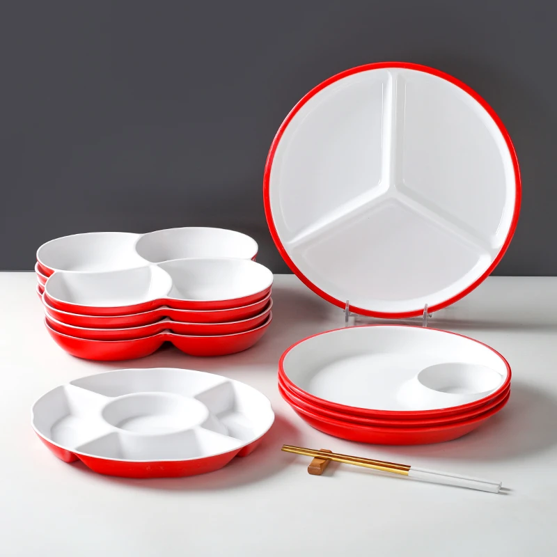 祥源美密胺餐具盘子商用仿瓷餐厅饭店酒店分格餐盘菜盘塑料盘拼盘