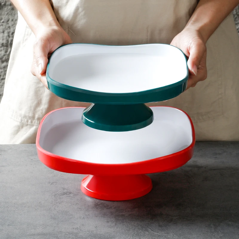 祥源美密胺餐具盘子商用饭厅饭店酒店高脚盘炒菜餐盘方形商用盘子