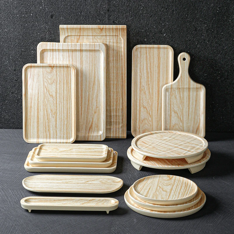 祥源美密胺餐具烧烤火锅店配菜餐盘烤肉盘菜盘商用仿瓷木纹烧烤盘